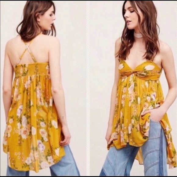 FREE PEOPLE BOHO MIRAGE TUNIC MUSTARD TANK TOP XS - Picture 1 of 5